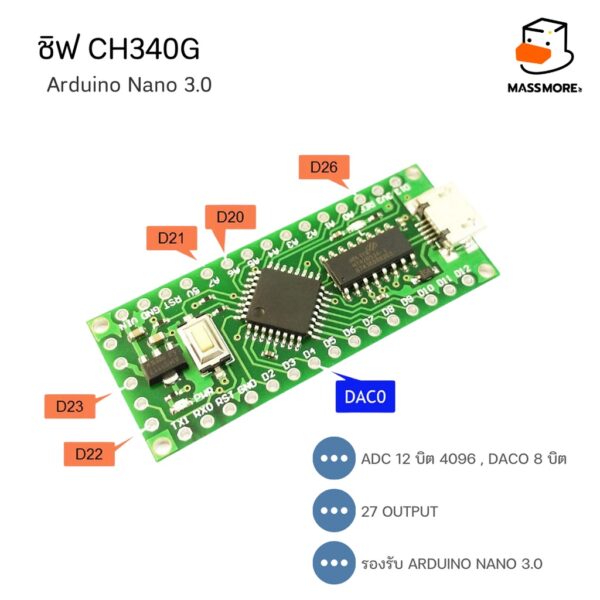 Arduino Nano 3.0 Mini USB หรือบอร์ดเที่ยบ : Mini Evb ชิฟ CH340G - Image 5