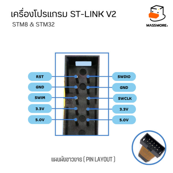 STLink V2 ชุดอัปโหลดโปรแกรม STM32 STM8  ST-Link Programmer - Image 3
