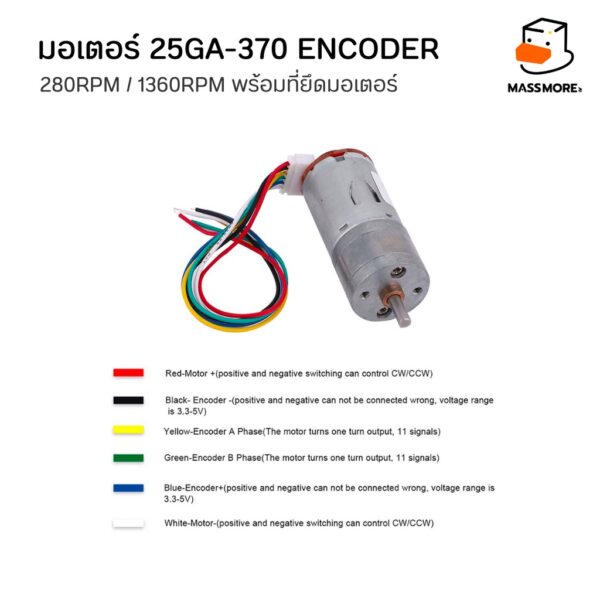 มอเตอร์ 25GA-370 Encoder ความเร็ว 60RPM ถึง 1360RPM 6V-12V มอเตอร์ไฟฟ้า อุปกรณ์ Robot มอเตอร์เกียร์ DIY พร้อมตัวยึด - Image 3