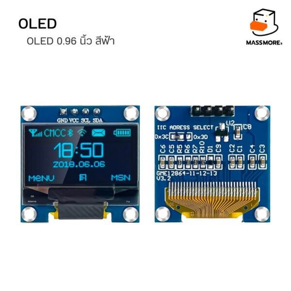 โมดูลหน้าจอ OLED ขนาด 0.91 0.96 นิ้ว I2C Display Module Driver SSD1306 12864 128x64 Pixel - Image 5