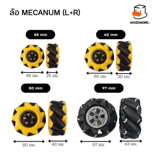 ล้อแมคคานัม Mecanum Wheel ล้อรอบทิศทาง 48mm 60mm 80mm 97mm แพ็คคู่ (L+R) - Image 2