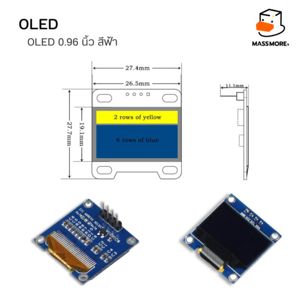 โมดูลหน้าจอ OLED ขนาด 0.91 0.96 นิ้ว I2C Display Module Driver SSD1306 12864 128x64 Pixel - Image 6