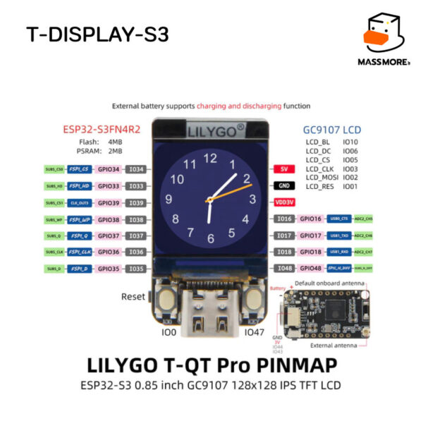 โมดูลหน้าจอ T-Display-S3 1.9 T-QT ESP32-S3 TDisplay AMOLED 1.91 ESP32 TTGO Lilygo LVGL Arduino พร้อมเคส หลายรุ่น - Image 5