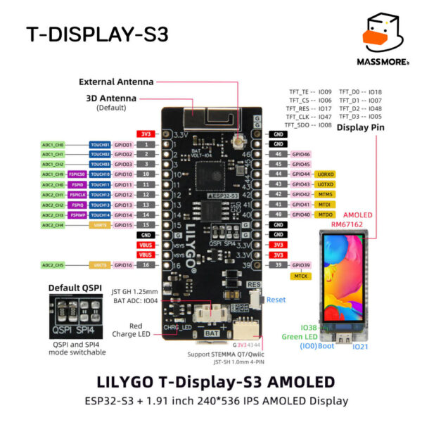 โมดูลหน้าจอ T-Display-S3 1.9 T-QT ESP32-S3 TDisplay AMOLED 1.91 ESP32 TTGO Lilygo LVGL Arduino พร้อมเคส หลายรุ่น - Image 7