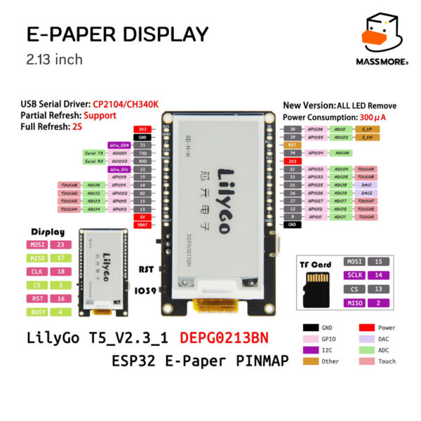 โมดูลหน้าจอ E-Paper Display TTGO T5 2.13inch Driver GDEM0213B74 DEPG0213BN LILYGO ESP32 ePaper Arduino - Image 2