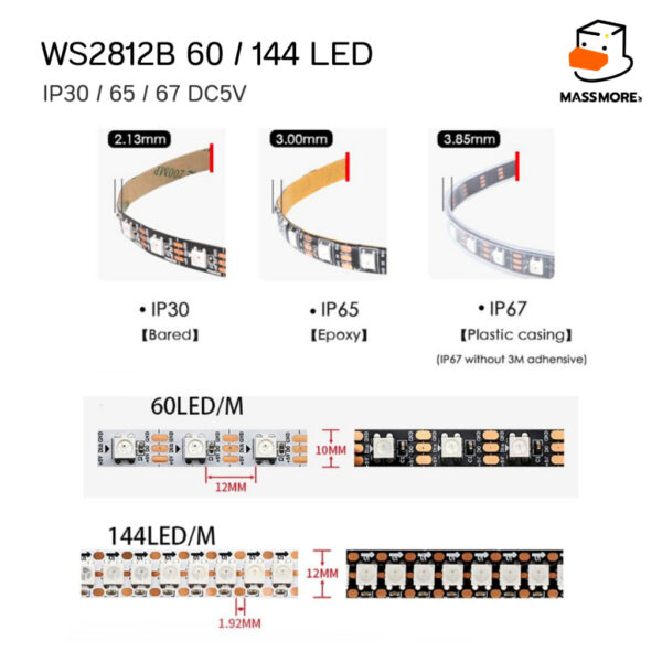 WS2812 WS2812B Neopixel หลอดแอลอีดี Led Strip RGB 5050SMD 60Pixels/m Pixel Strip IP30 IP65 IP67 - Image 2