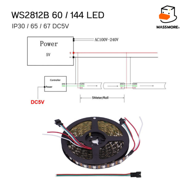 WS2812 WS2812B Neopixel หลอดแอลอีดี Led Strip RGB 5050SMD 60Pixels/m Pixel Strip IP30 IP65 IP67 - Image 4