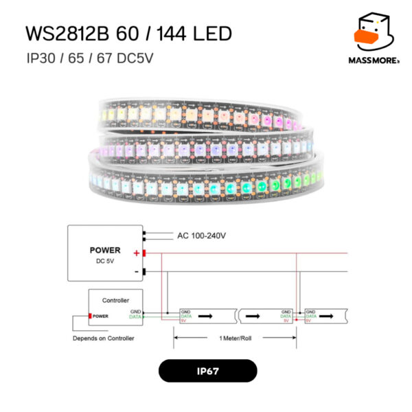 WS2812 WS2812B Neopixel หลอดแอลอีดี Led Strip RGB 5050SMD 60Pixels/m Pixel Strip IP30 IP65 IP67 - Image 7