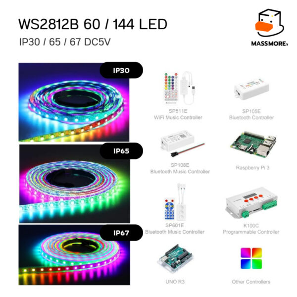 WS2812 WS2812B Neopixel หลอดแอลอีดี Led Strip RGB 5050SMD 60Pixels/m Pixel Strip IP30 IP65 IP67 - Image 8