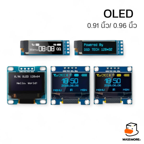 โมดูลหน้าจอ OLED ขนาด 0.91 0.96 นิ้ว I2C Display Module Driver SSD1306 12864 128x64 Pixel