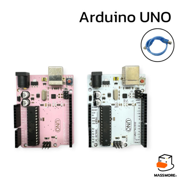 บอร์ด Arduino UNO แถมสาย USB atmega328p CH340G สีขาว หรือ สีชมพู UNO แบบ DIP ถอดเปลี่ยน IC ได้