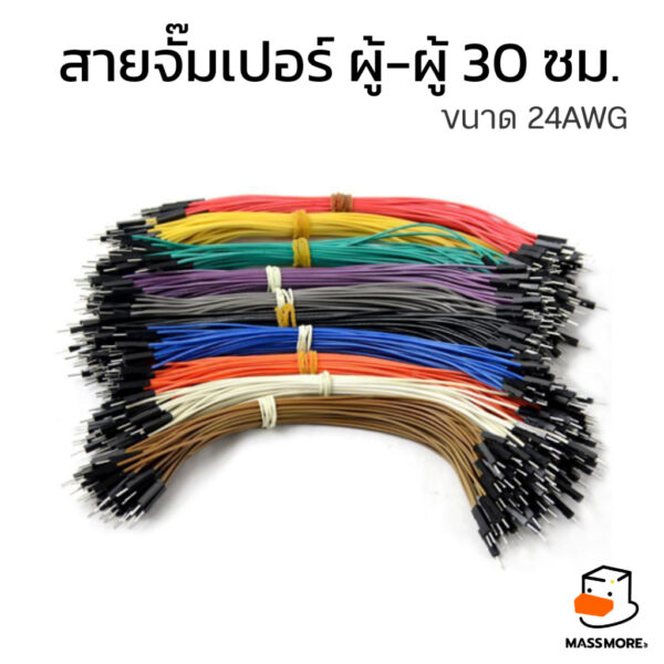 สายจั๊มเปอร์อย่างดี Jumper wire ยาว30 ซม. ตัวผู้-ตัวผู้ ขนาด 24AWG ทดลองวงจรอิเล็กทรอนิกส์